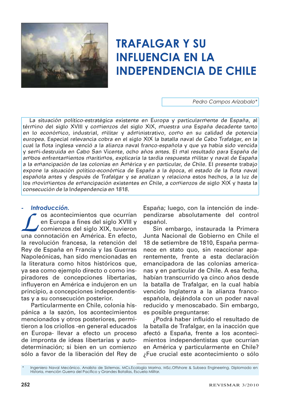 Trafalgar Y Su Influencia En La Independencia De Chile