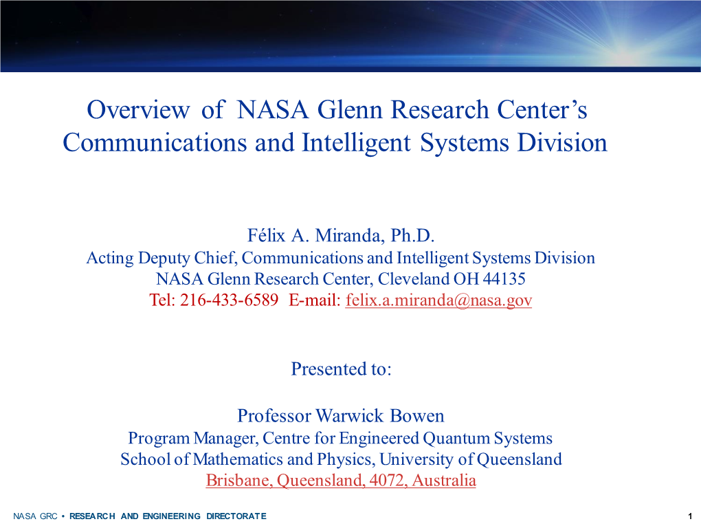 NASA Glenn Research Center’S Communications and Intelligent Systems Division