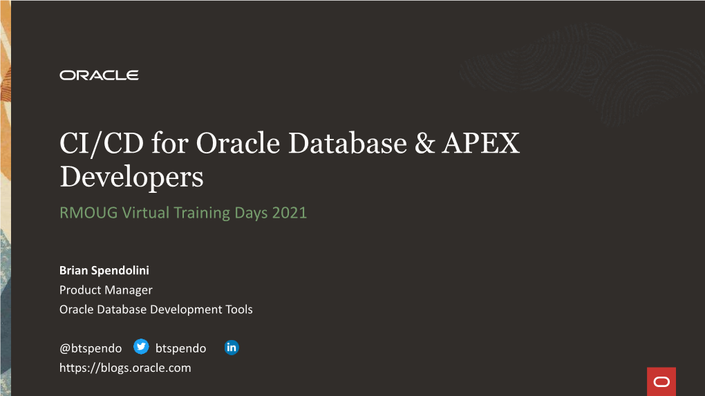 CI/CD for Oracle Database & APEX Developers