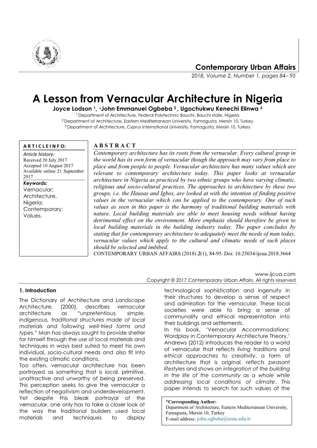 A Lesson from Vernacular Architecture in Nigeria