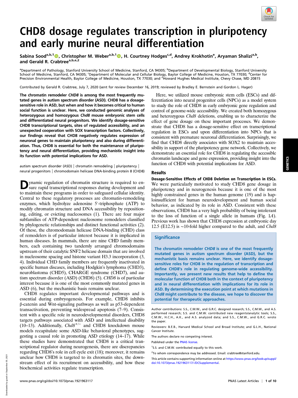 CHD8 Dosage Regulates Transcription in Pluripotency and Early Murine Neural Differentiation