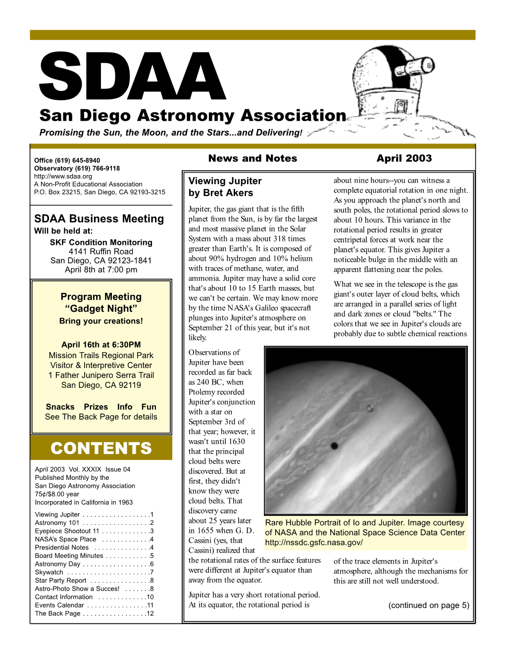 San Diego Astronomy Association CONTENTS