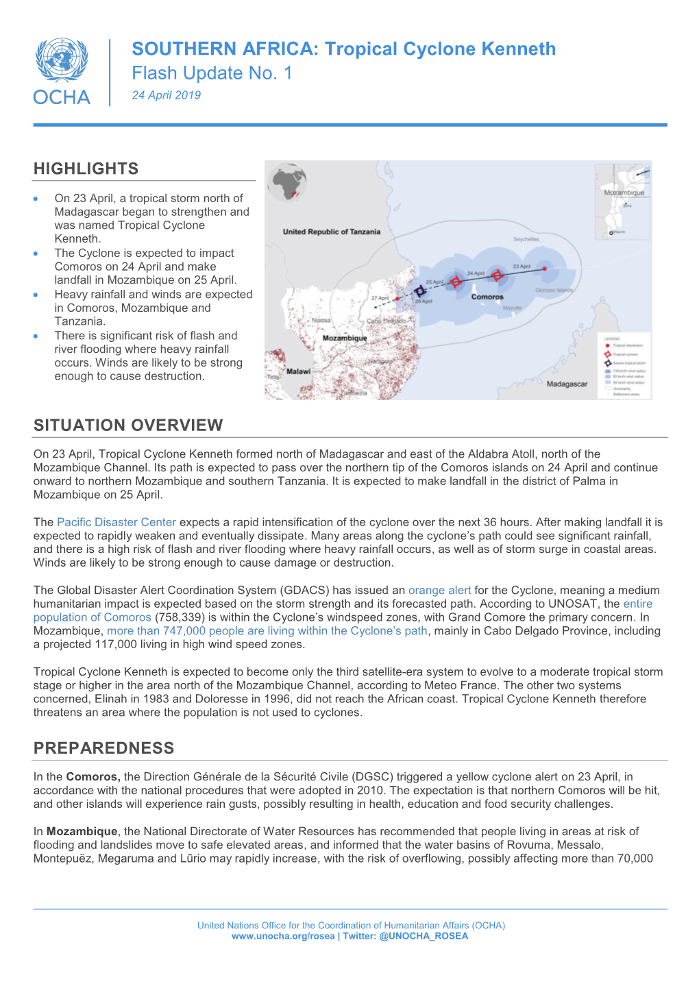 SOUTHERN AFRICA: Tropical Cyclone Kenneth Flash Update No. 1 24 April 2019