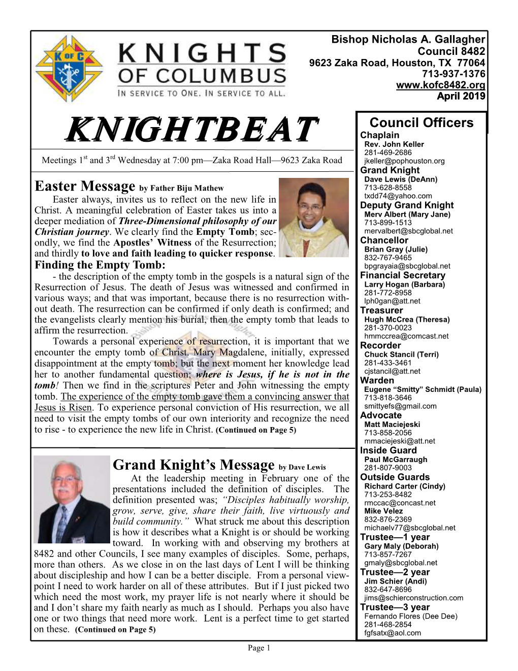 KC 8482 April 2019 Knightbeat Newsletter