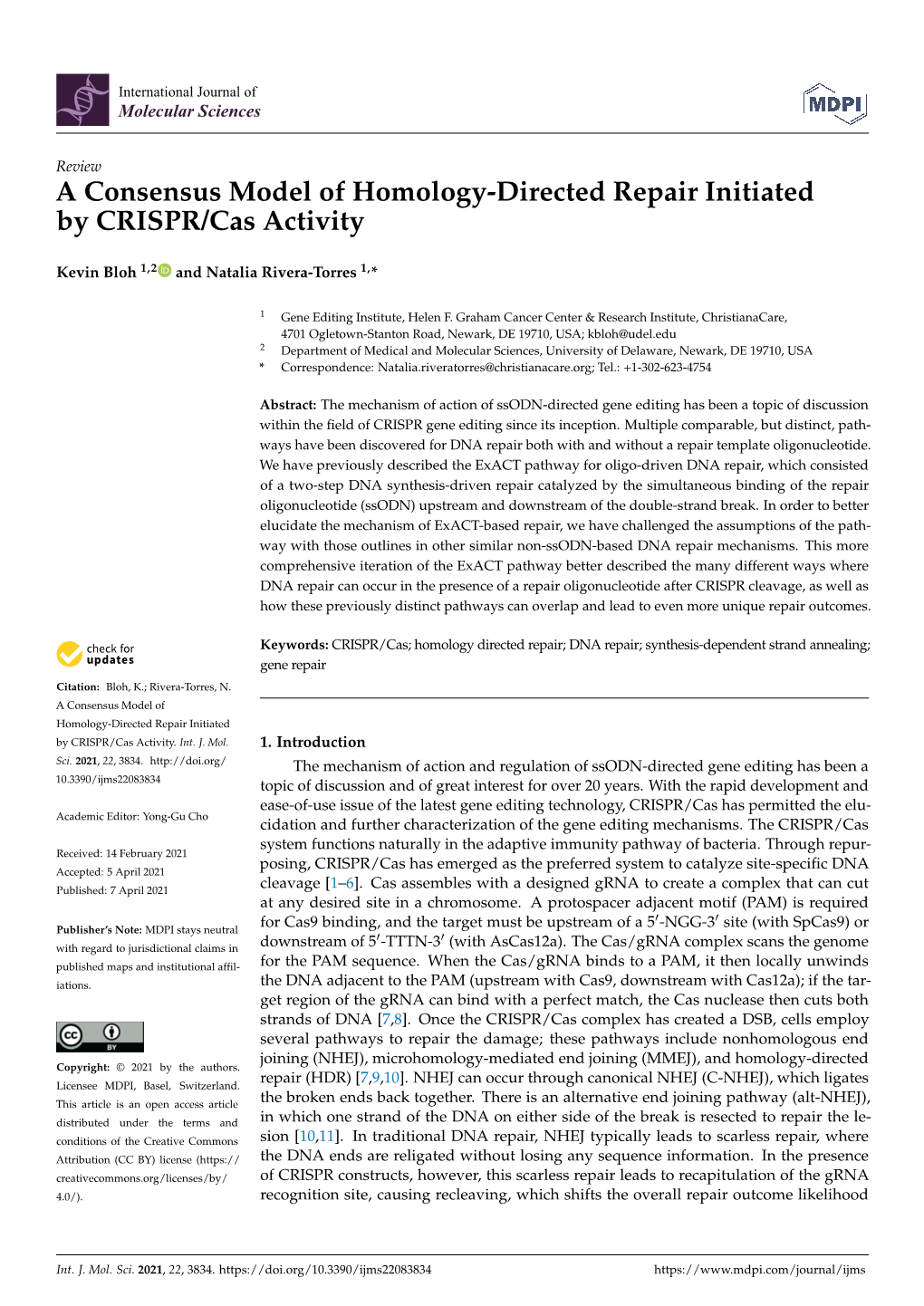 A Consensus Model of Homology-Directed Repair Initiated by CRISPR/Cas Activity