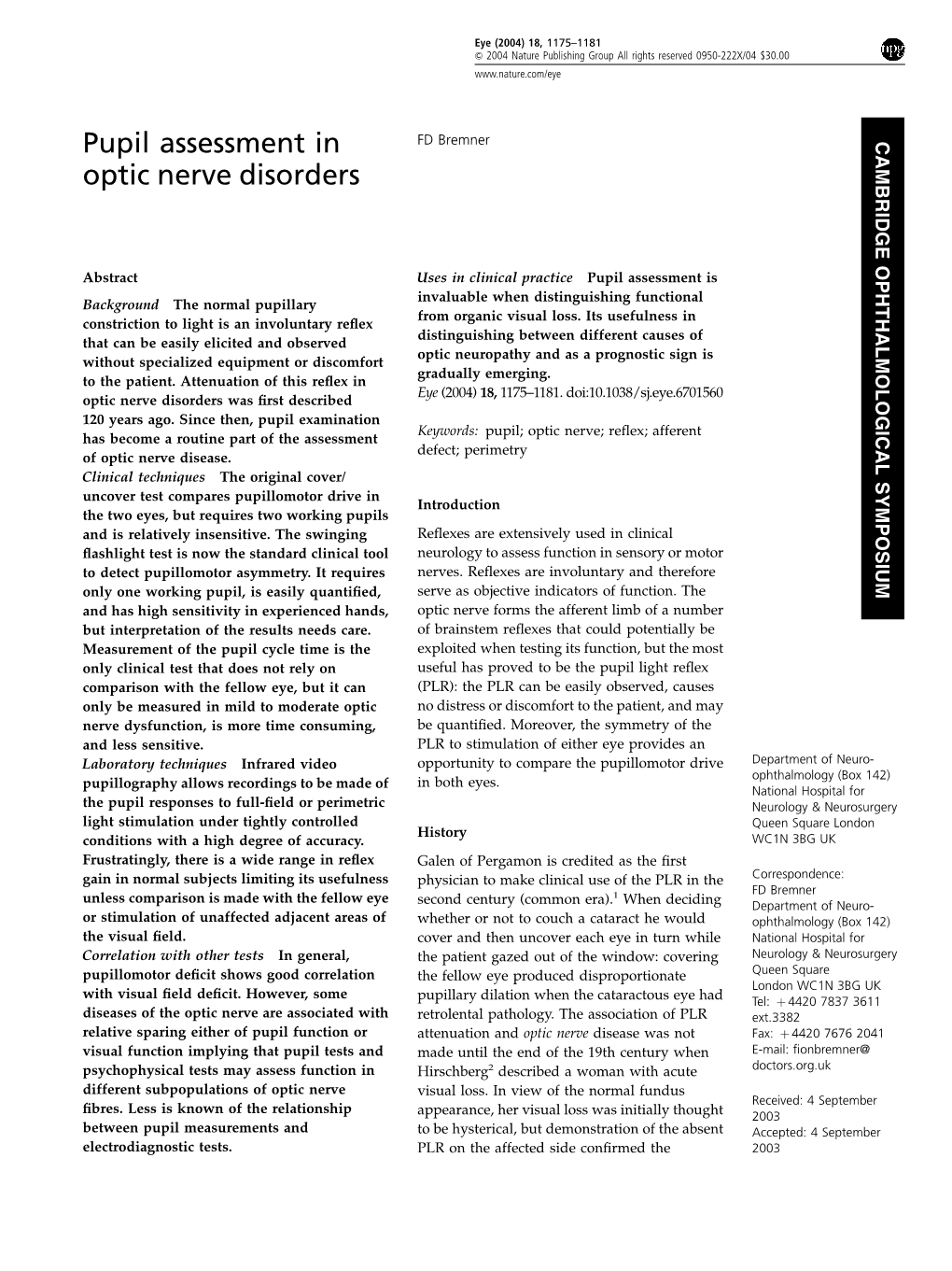 Pupil Assessment in Optic Nerve Disorders