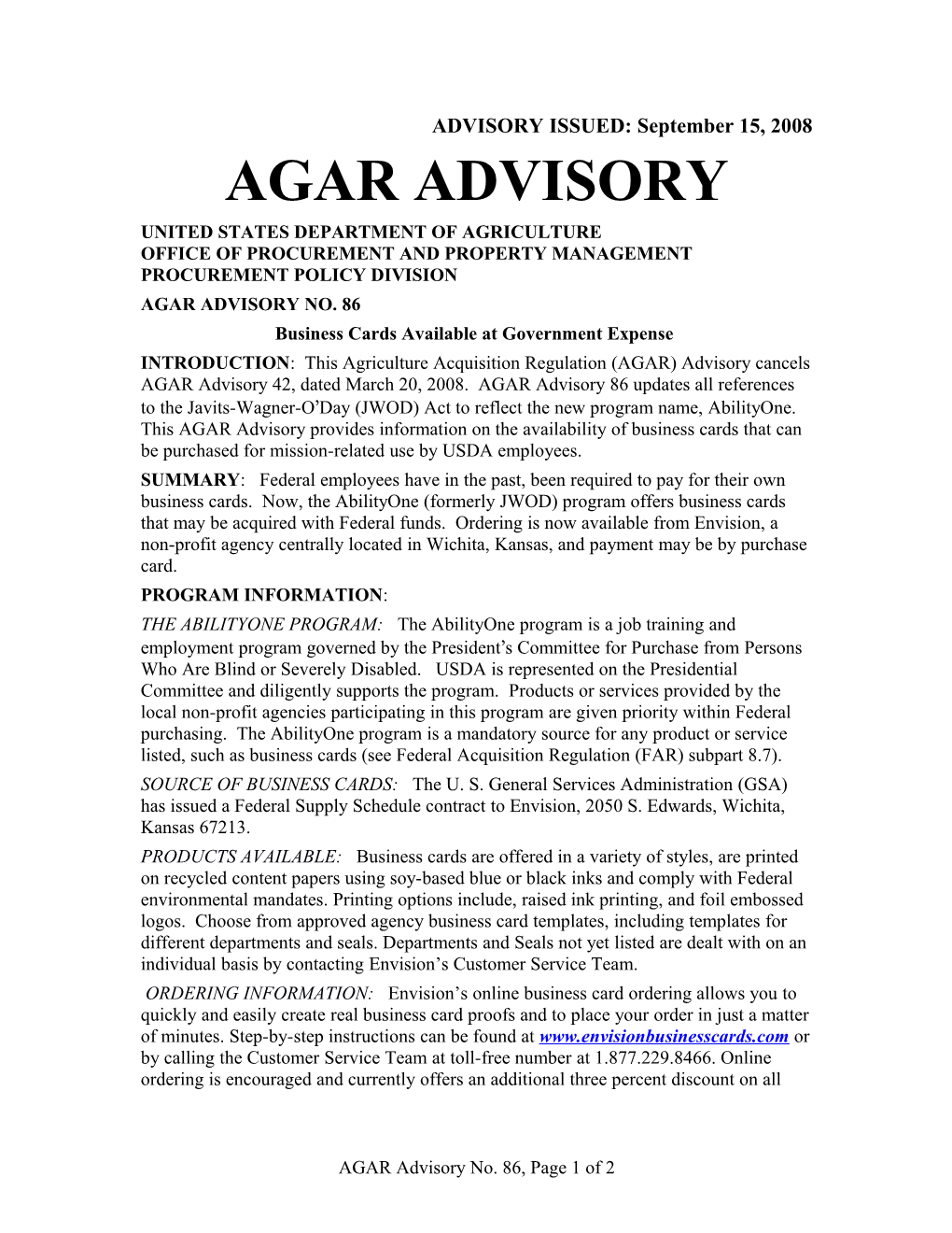 ADVISORY ISSUED: September 15, 2008