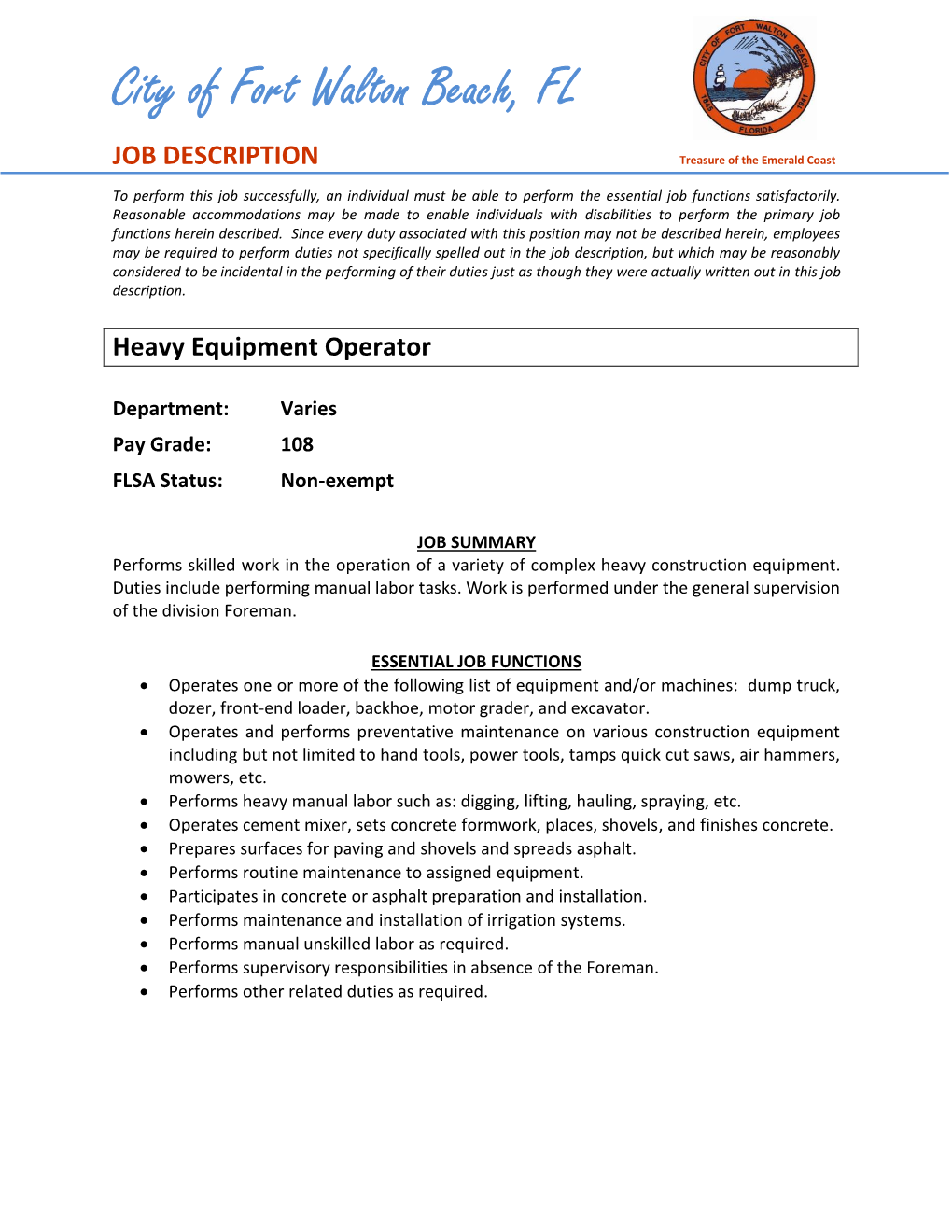 Heavy Equipment Operator