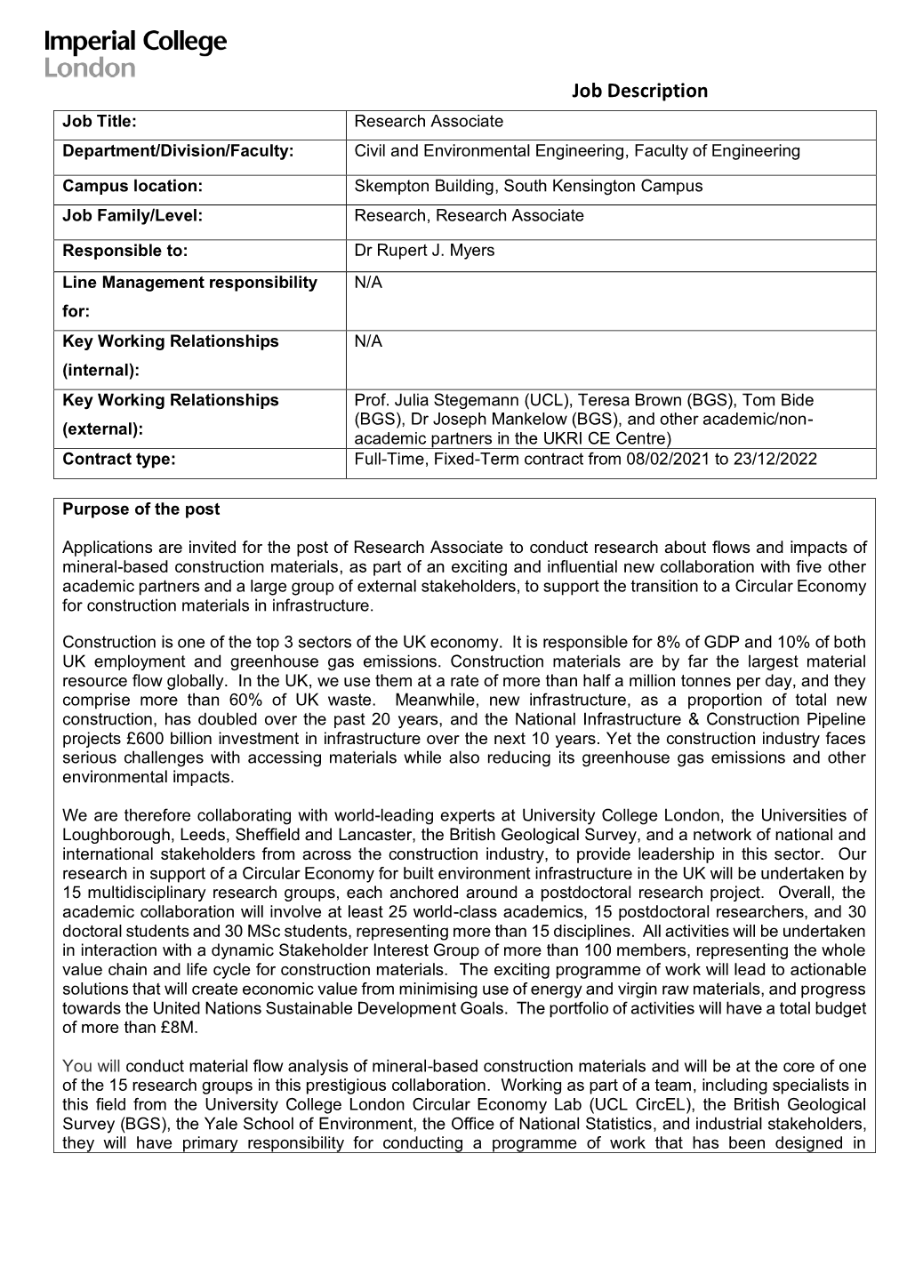 Research Associate Department/Division/Faculty: Civil and Environmental Engineering, Faculty of Engineering