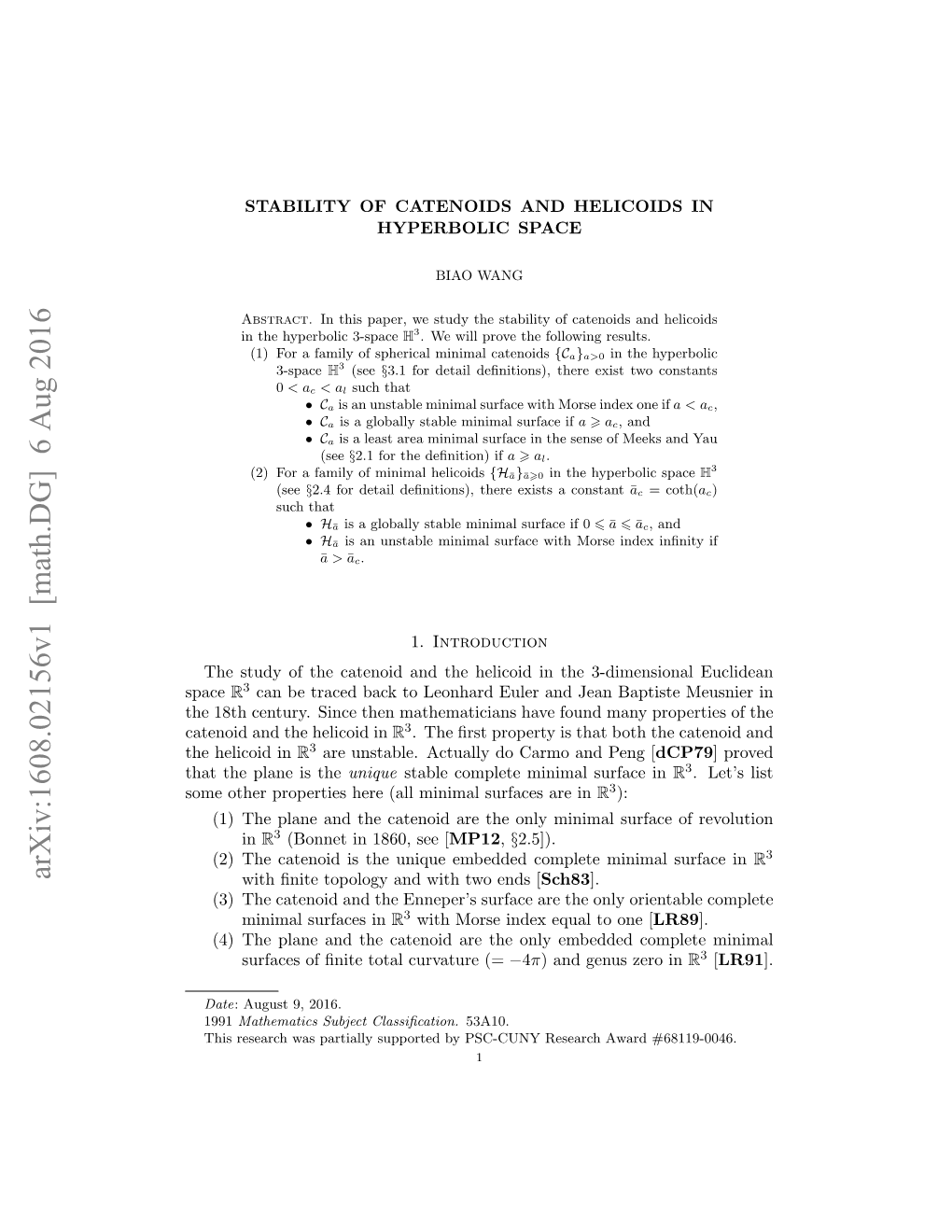 Stability of Catenoids and Helicoids in Hyperbolic Space