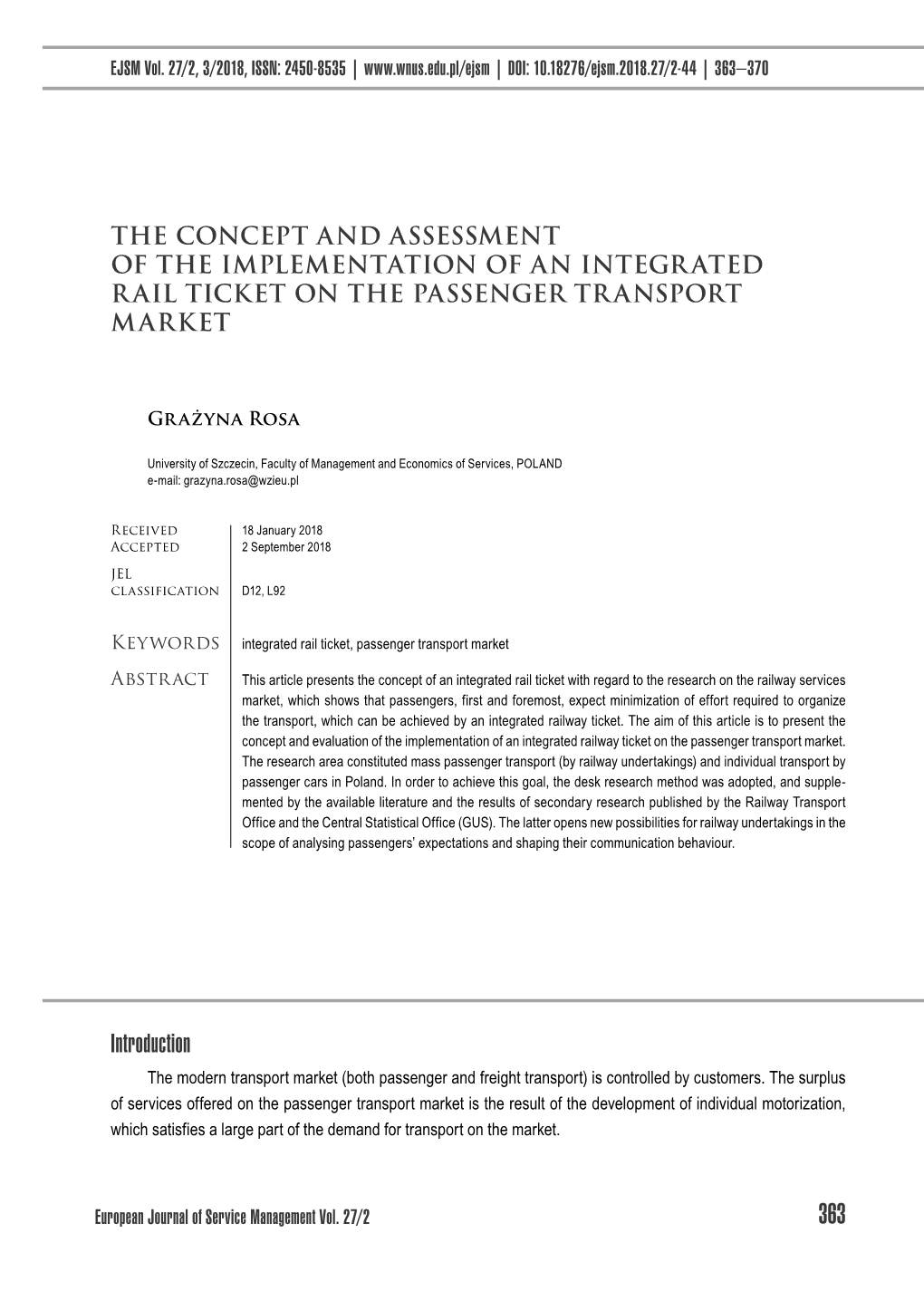 Introduction the Modern Transport Market (Both Passenger and Freight Transport) Is Controlled by Customers