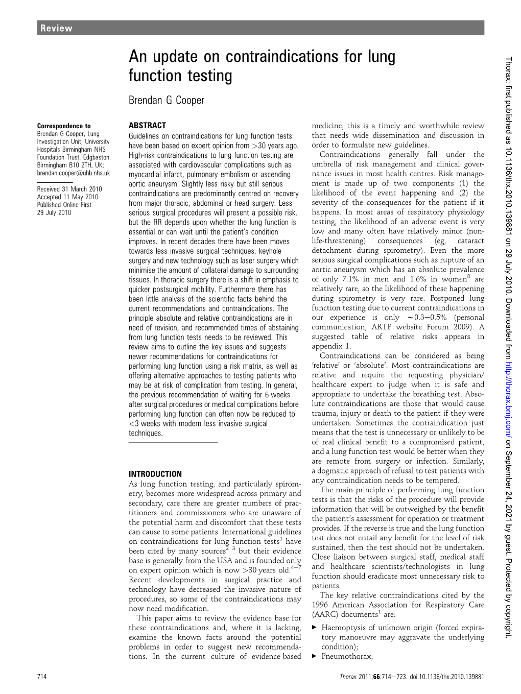 An Update on Contraindications for Lung Function Testing