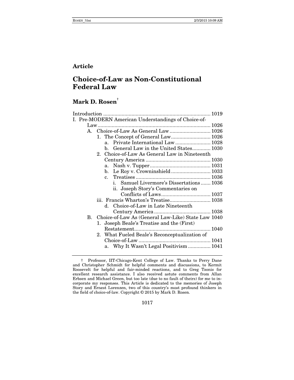 Article Choice-Of-Law As Non-Constitutional Federal Law