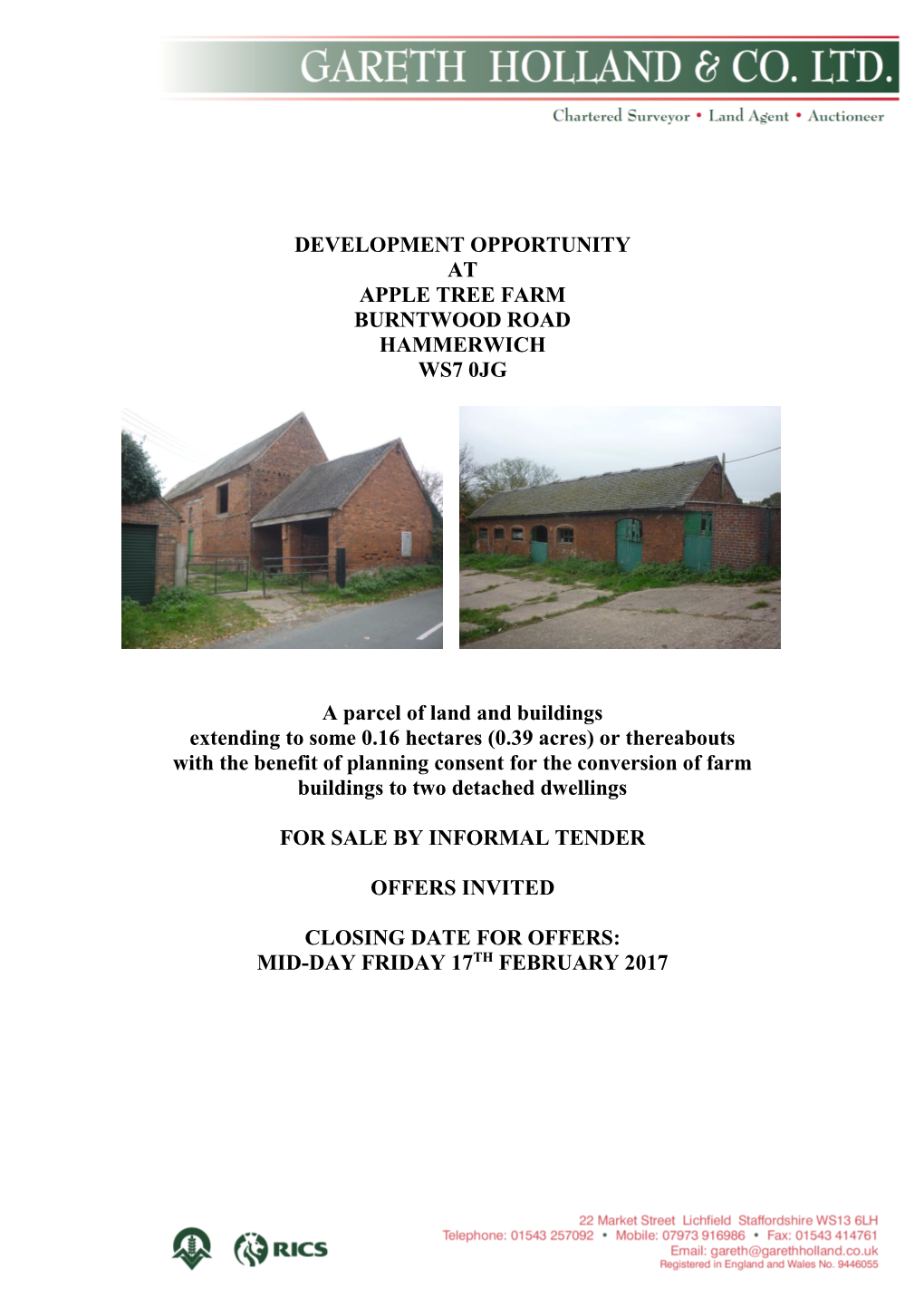 Development Opportunity at Apple Tree Farm Burntwood Road Hammerwich Ws7 0Jg