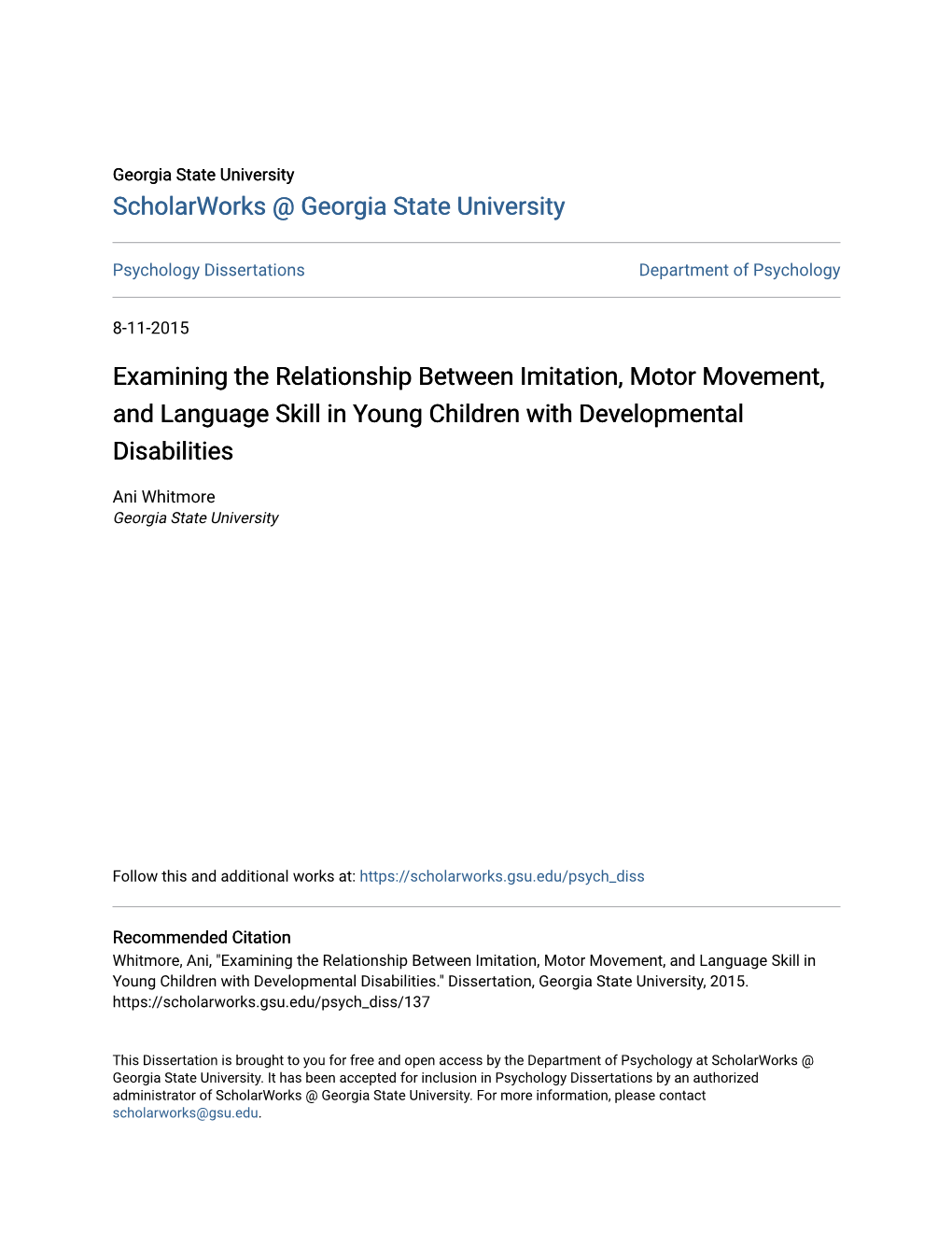 Examining the Relationship Between Imitation, Motor Movement, and Language Skill in Young Children with Developmental Disabilities