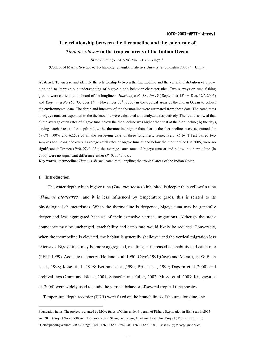 The Relationship Between the Thermocline and the Catch Rate Of