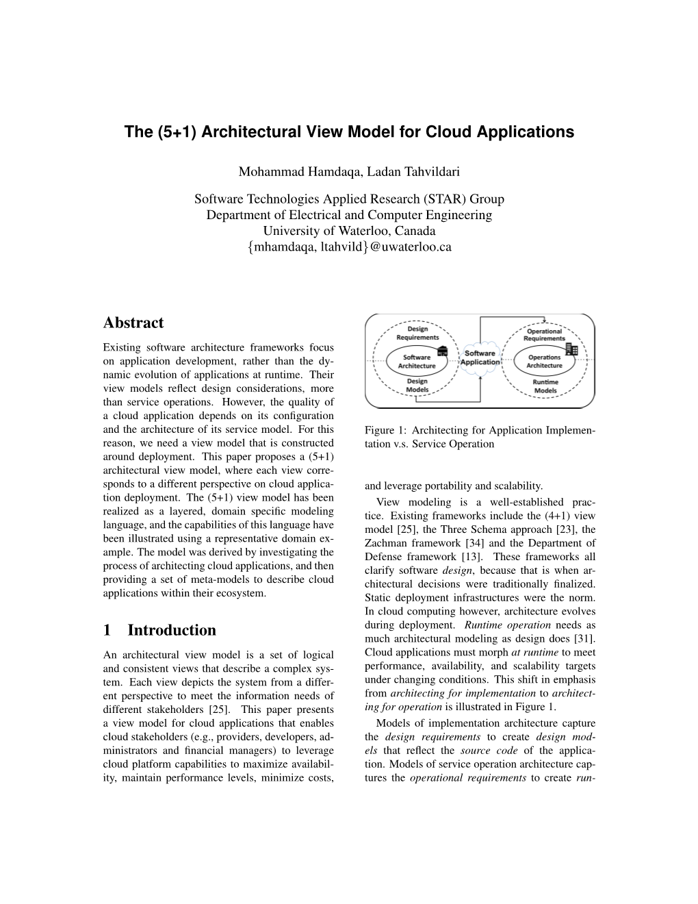 Architectural View Model for Cloud Applications