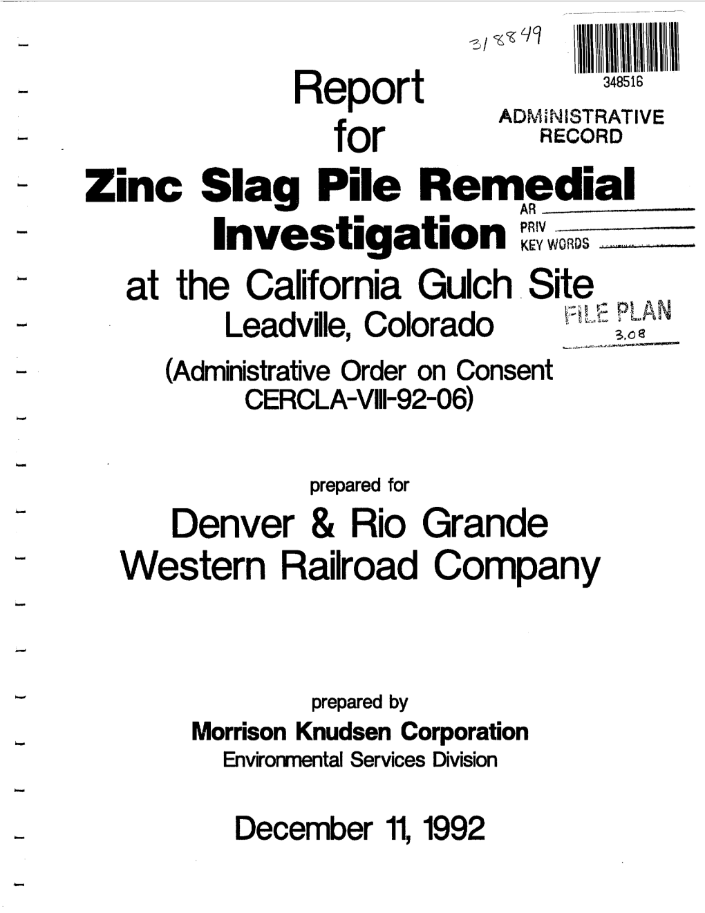 Final Report for Zinc Slag Pile Remedial Investigation