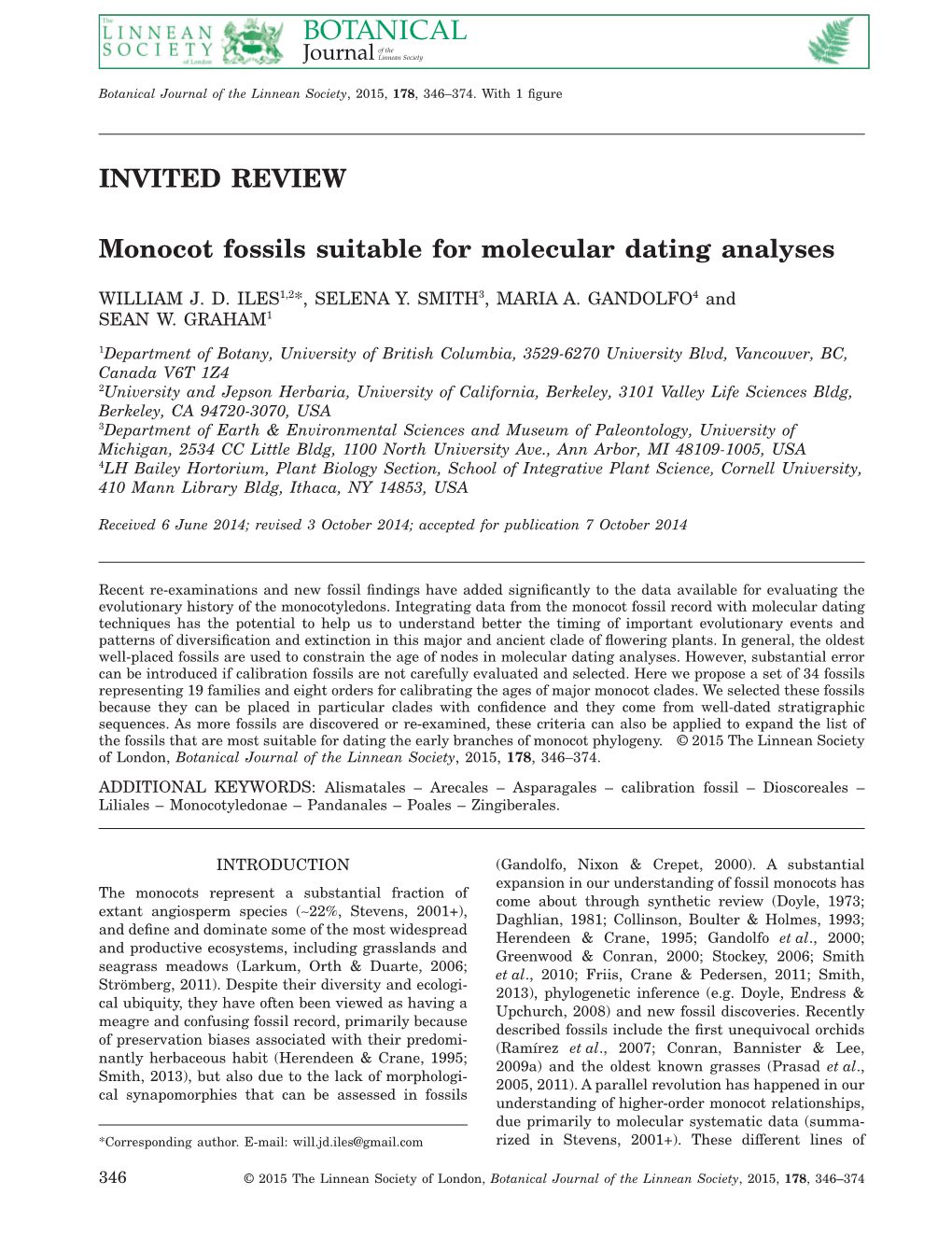 Monocot Fossils Suitable for Molecular Dating Analyses