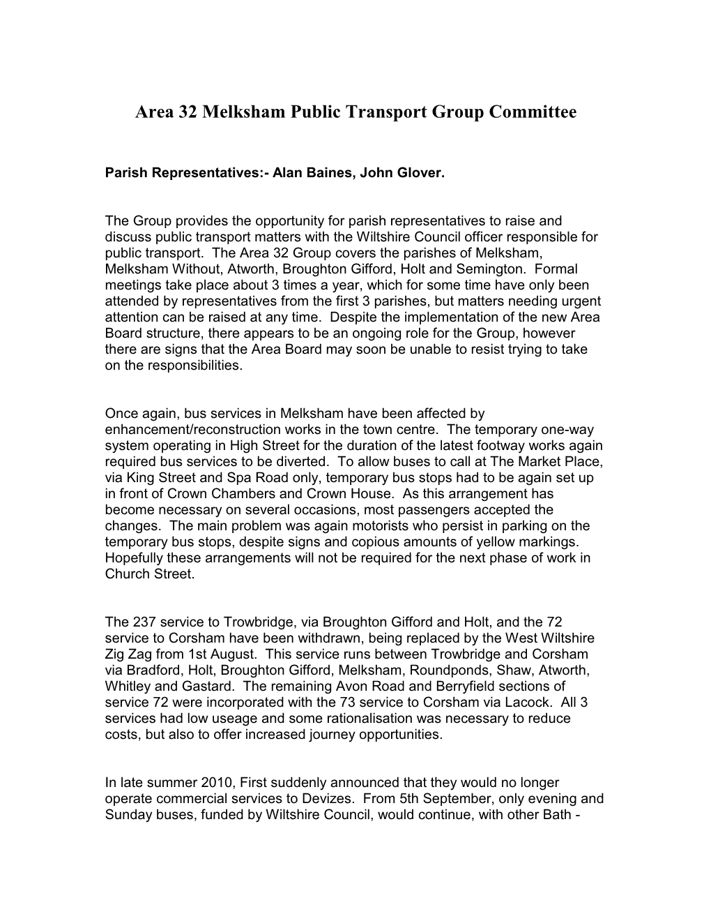 Area 32 Melksham Public Transport Group Committee