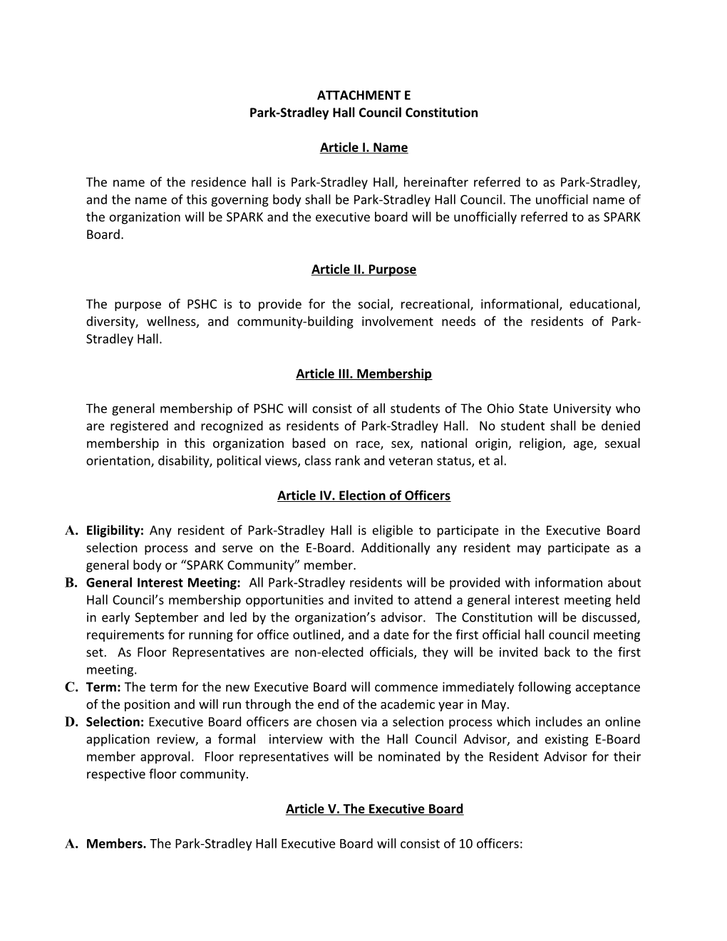 Park-Stradley Hall Council Constitution