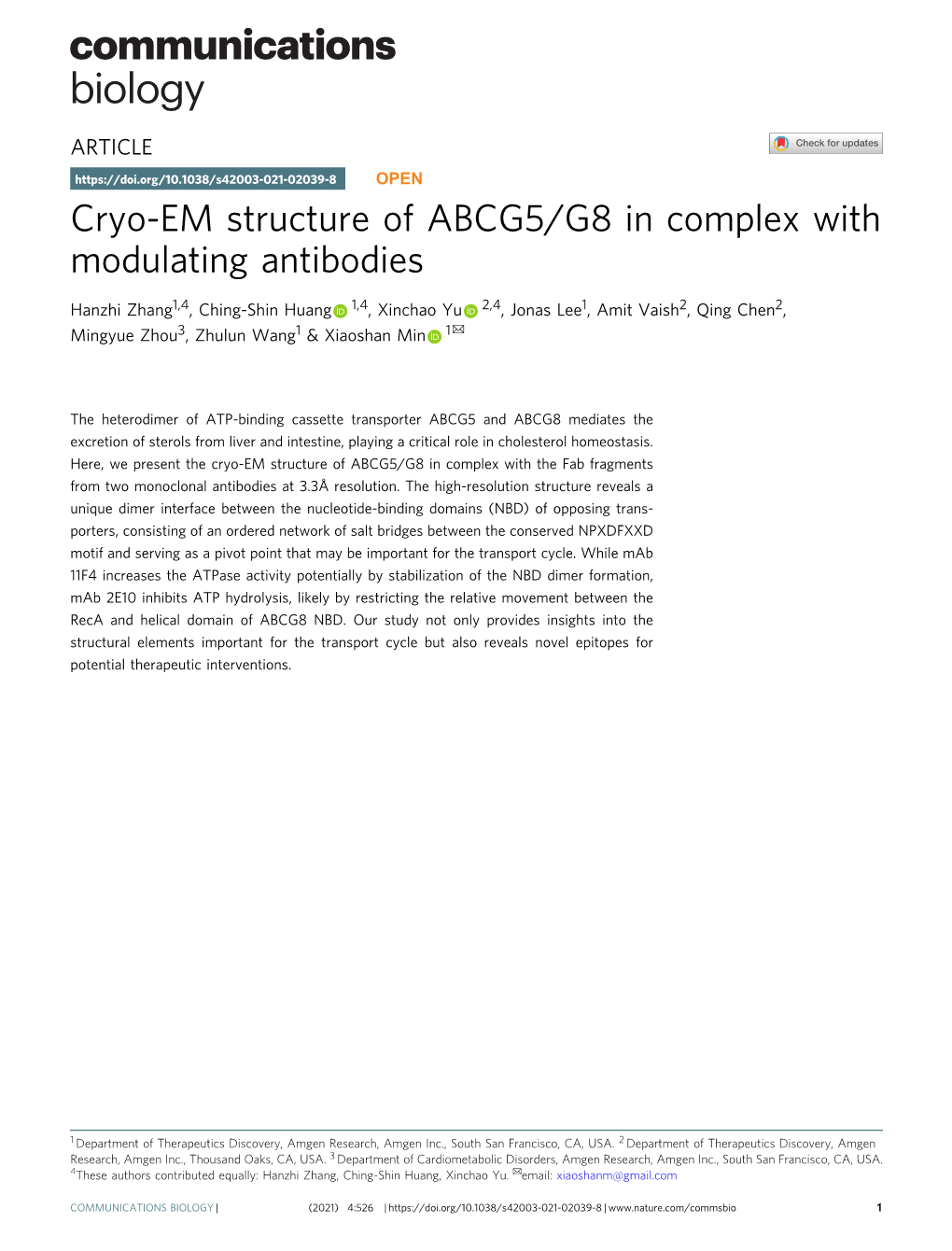 Cryo-EM Structure of ABCG5/G8 in Complex with Modulating Antibodies