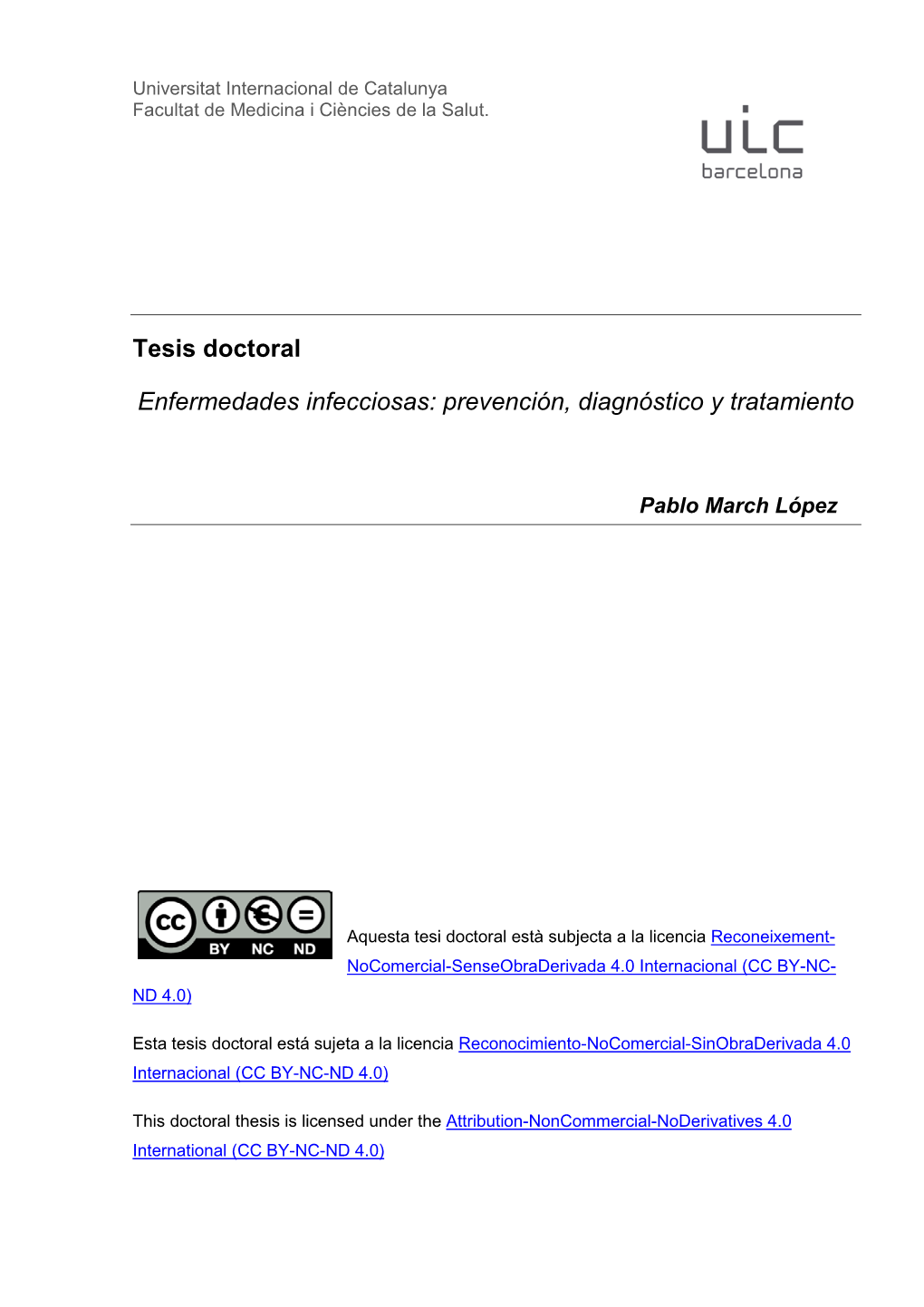 Tesis Doctoral Enfermedades Infecciosas: Prevención, Diagnóstico Y