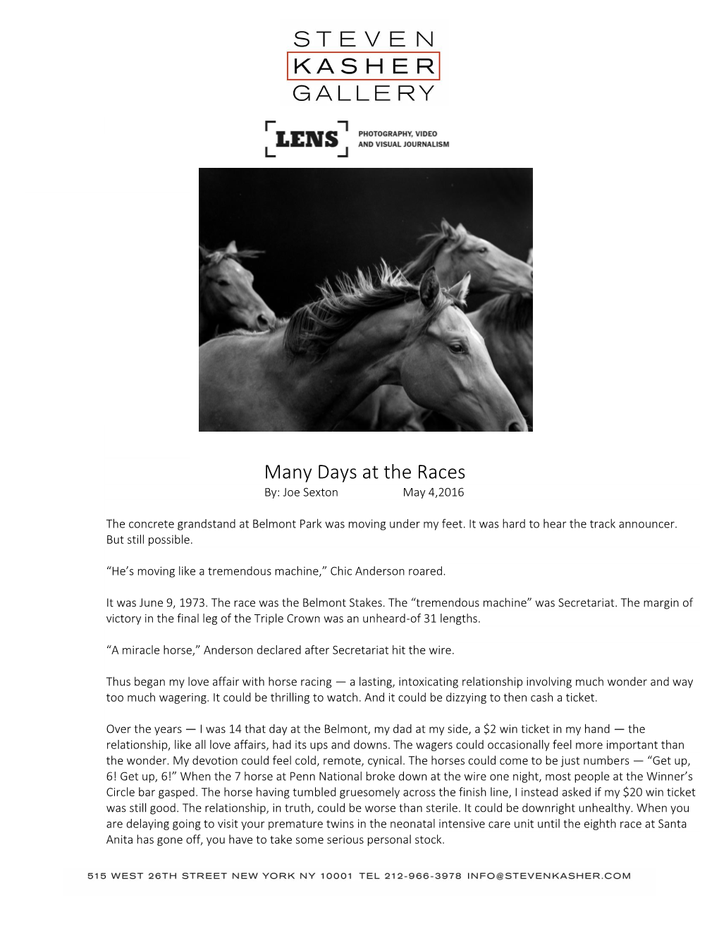 Many Days at the Races By: Joe Sexton May 4,2016