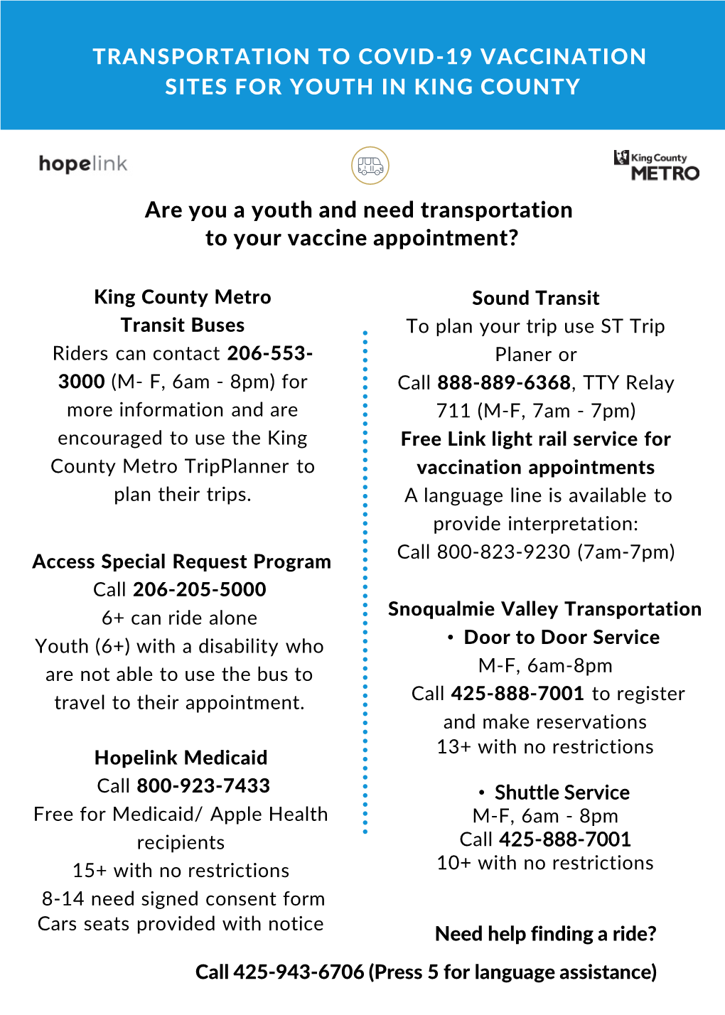 Transportation to Covid-19 Vaccination Sites for Youth in King County