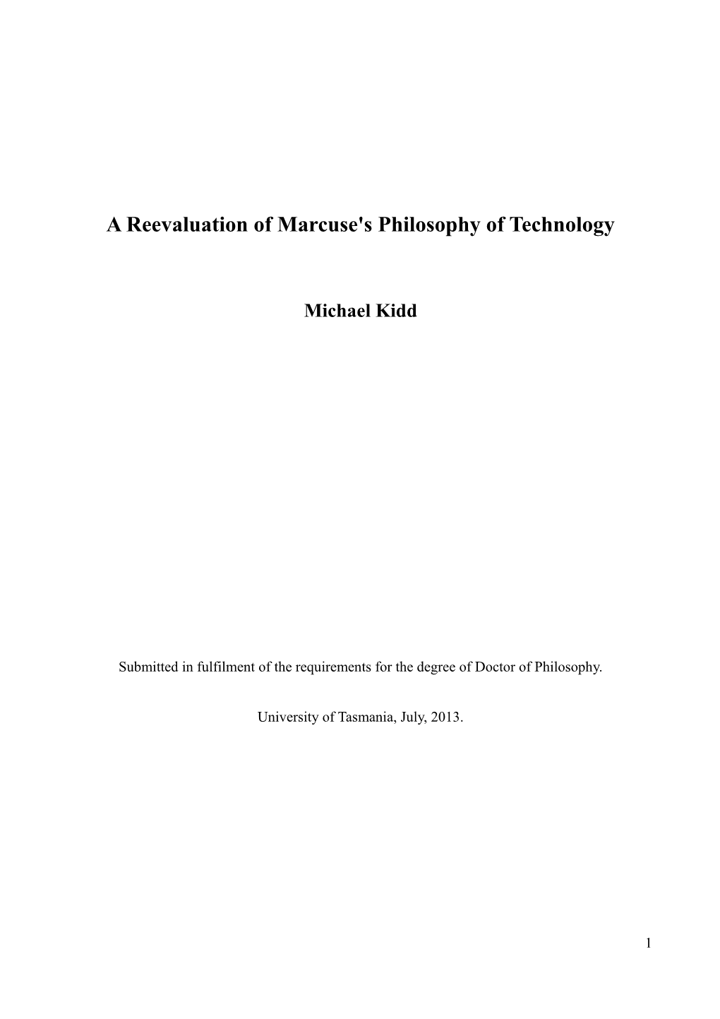 A Reevaluation of Marcuse's Philosophy of Technology