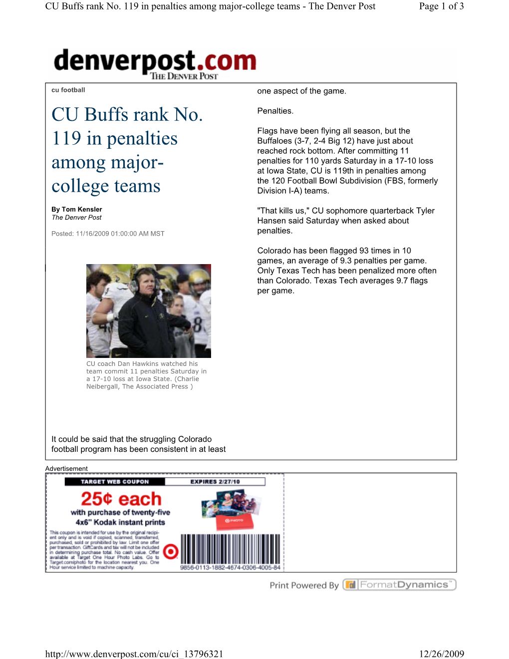 CU Buffs Rank No. 119 in Penalties Among Major-College Teams - the Denver Post Page 1 of 3