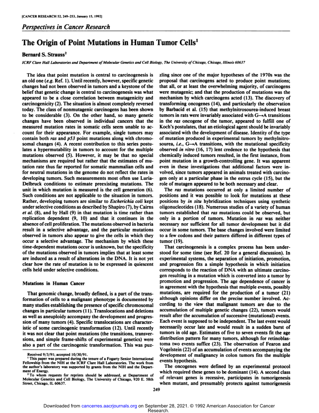 The Origin of Point Mutations in Human Tumor Cells1 Bernard S