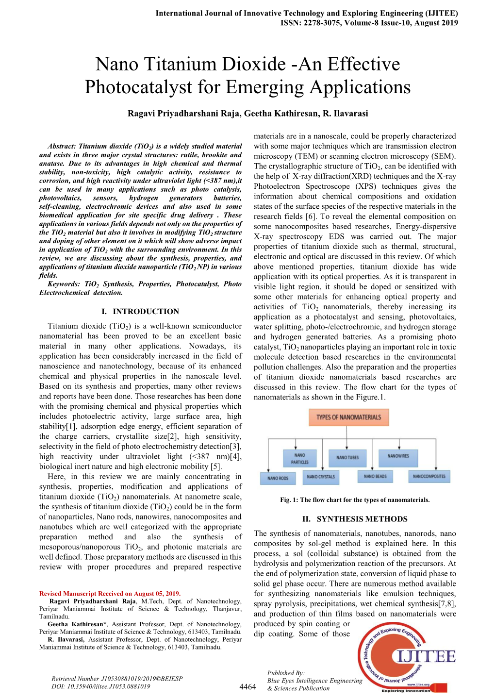 Nano Titanium Dioxide -An Effective Photocatalyst for Emerging Applications