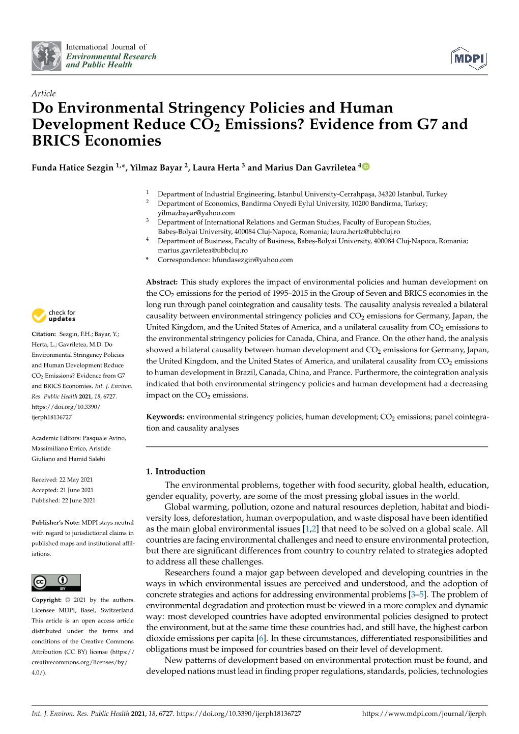 Do Environmental Stringency Policies and Human Development Reduce CO2 Emissions? Evidence from G7 and BRICS Economies