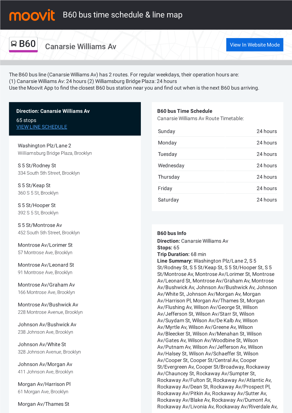 B60 Bus Time Schedule & Line Route