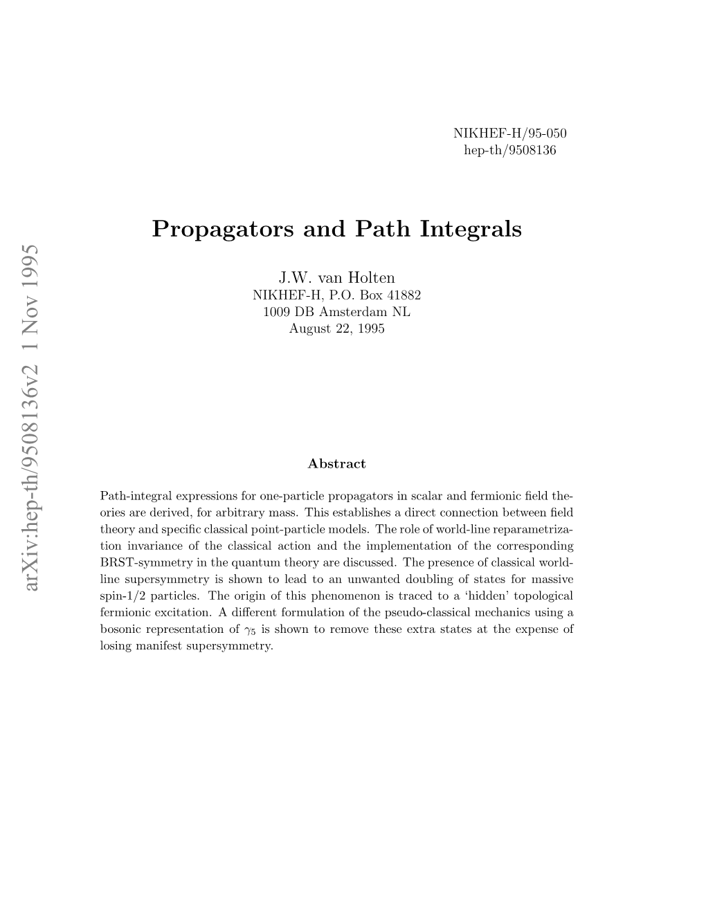 Propagators and Path Integrals