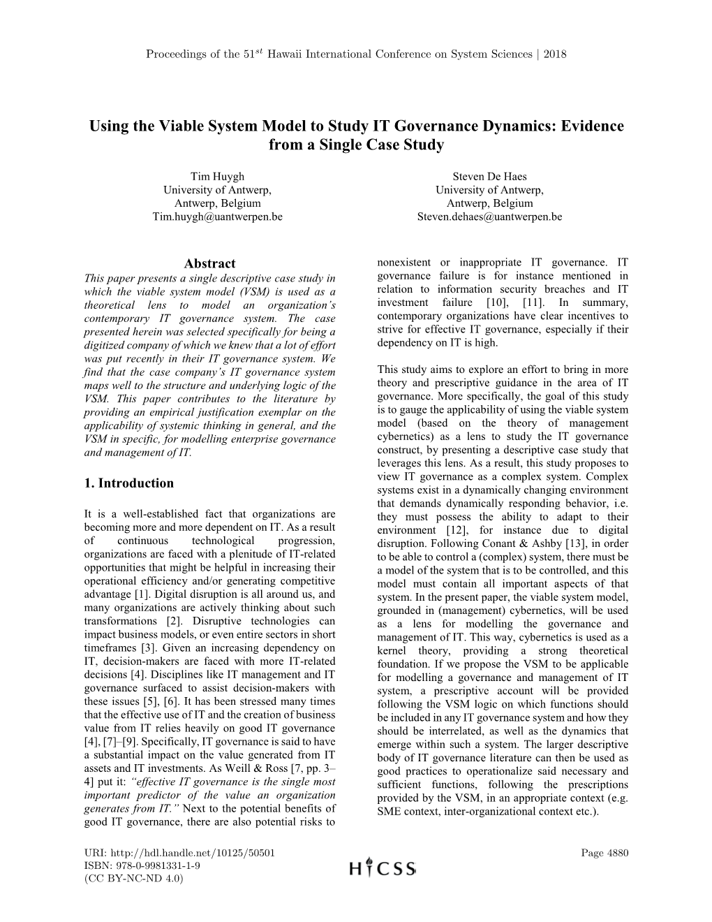 Using the Viable System Model to Study IT Governance Dynamics: Evidence from a Single Case Study