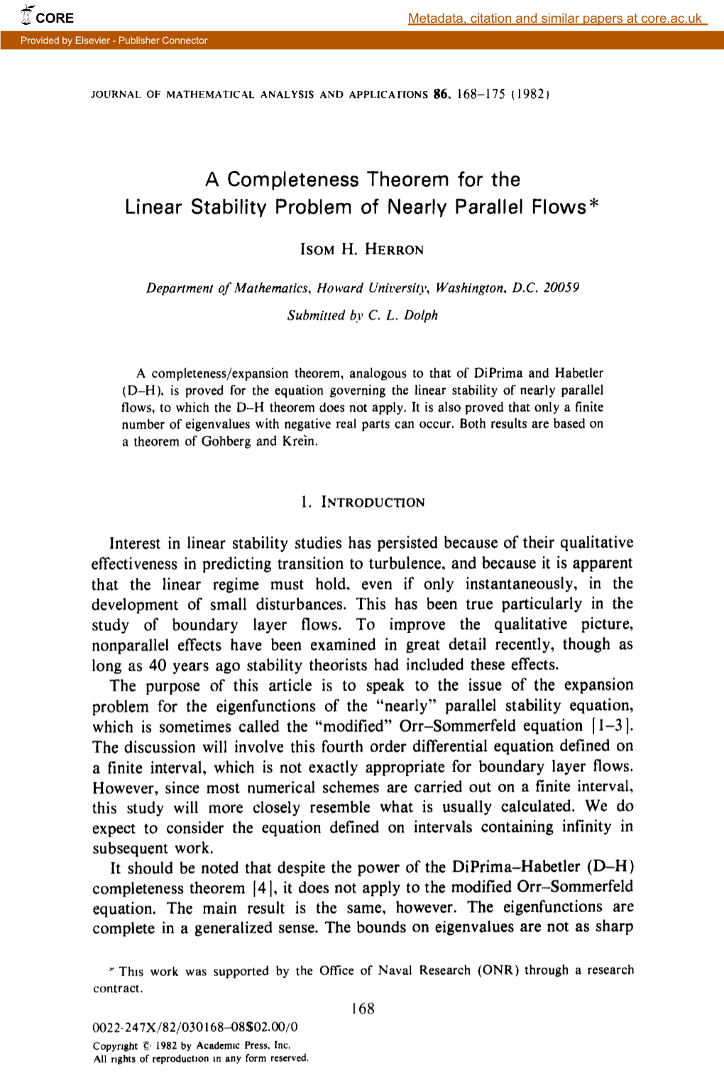 A Completeness Theorem for the Linear Stability Problem of Nearly Parallel Flows*