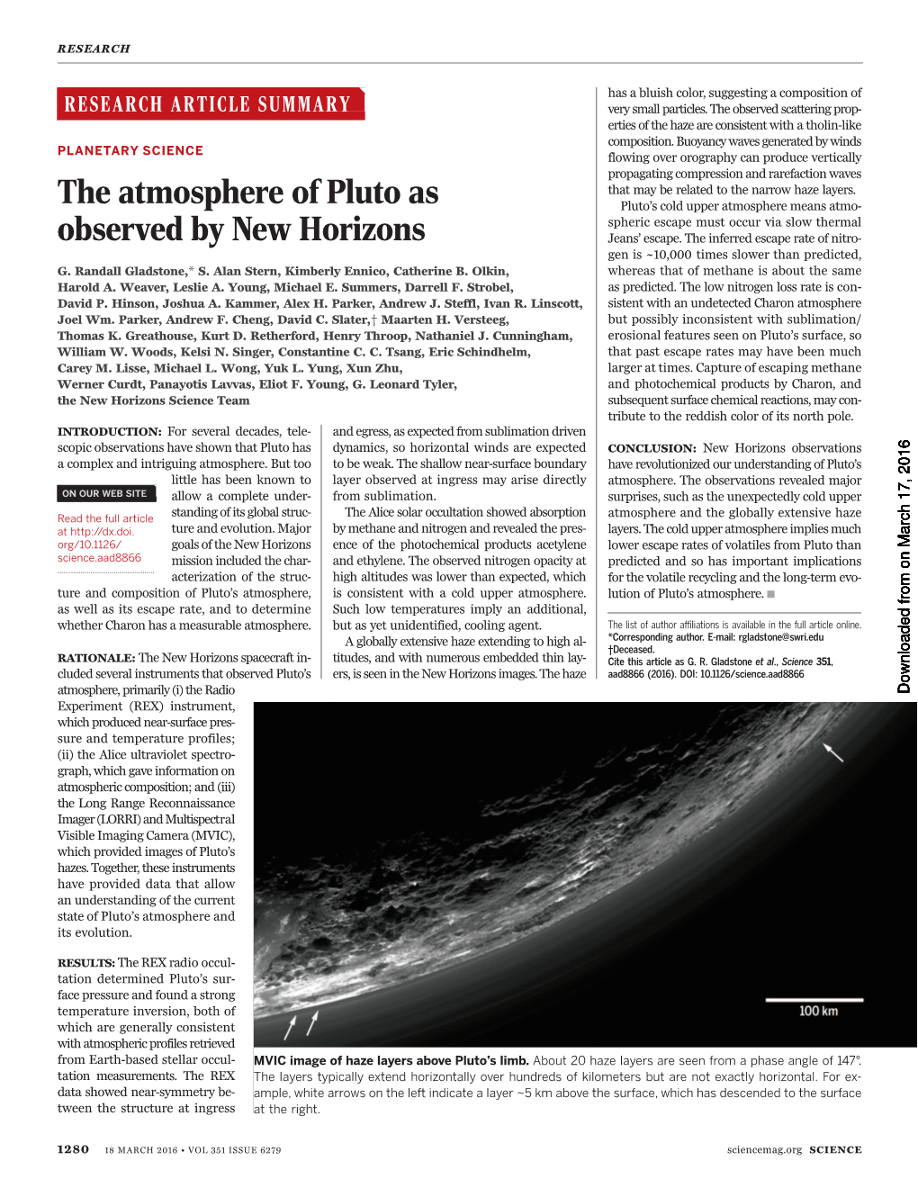 The Atmosphere of Pluto As Observed by New Horizons