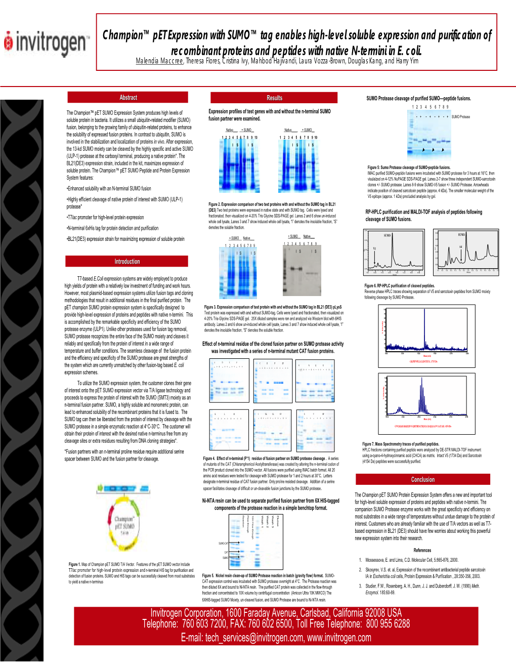 Champion™ Pet Expression with SUMO™ Tag Enables High-Level Soluble Expression and Purification of Recombinant Proteins and Peptides with Native N-Termini in E