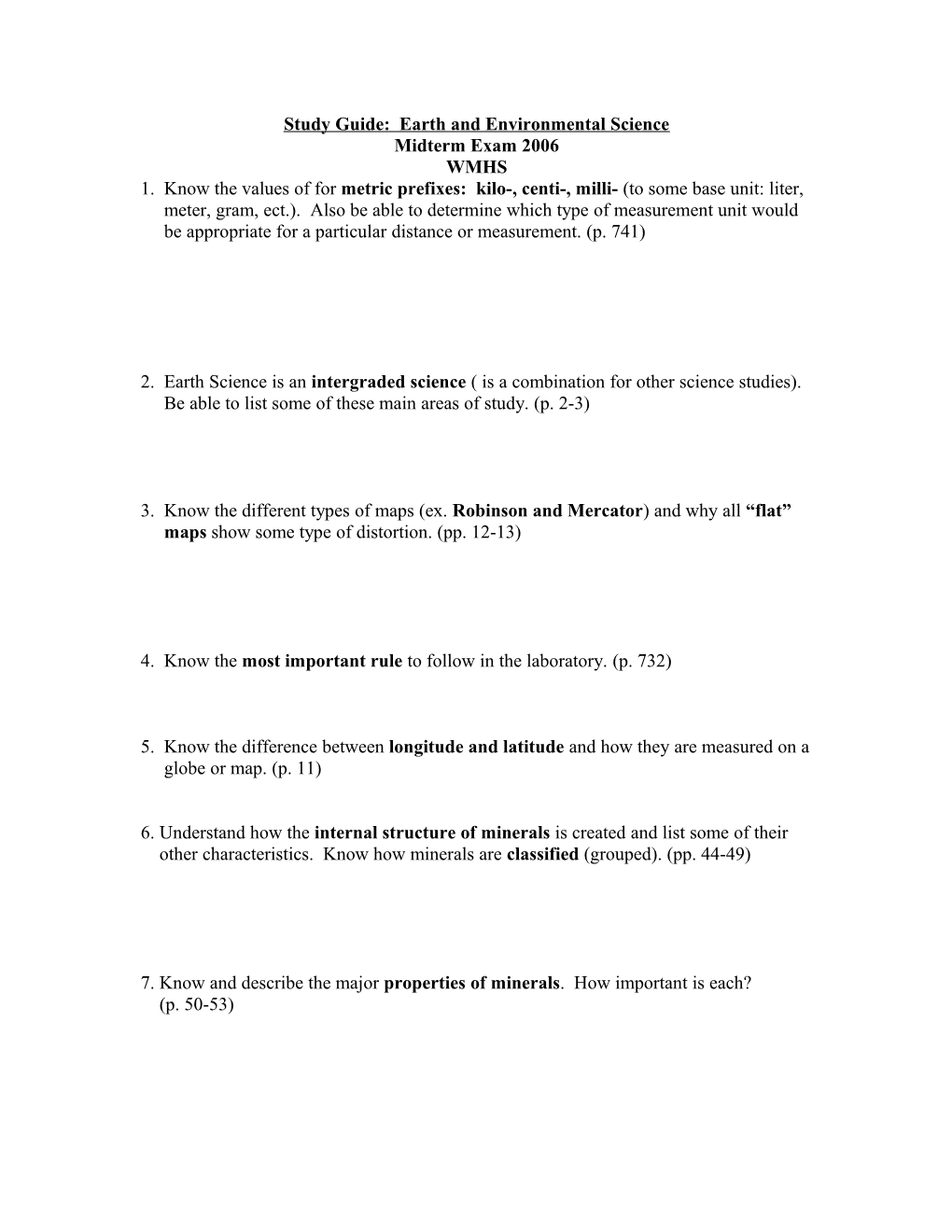 Study Guide: Earth and Environmental Science