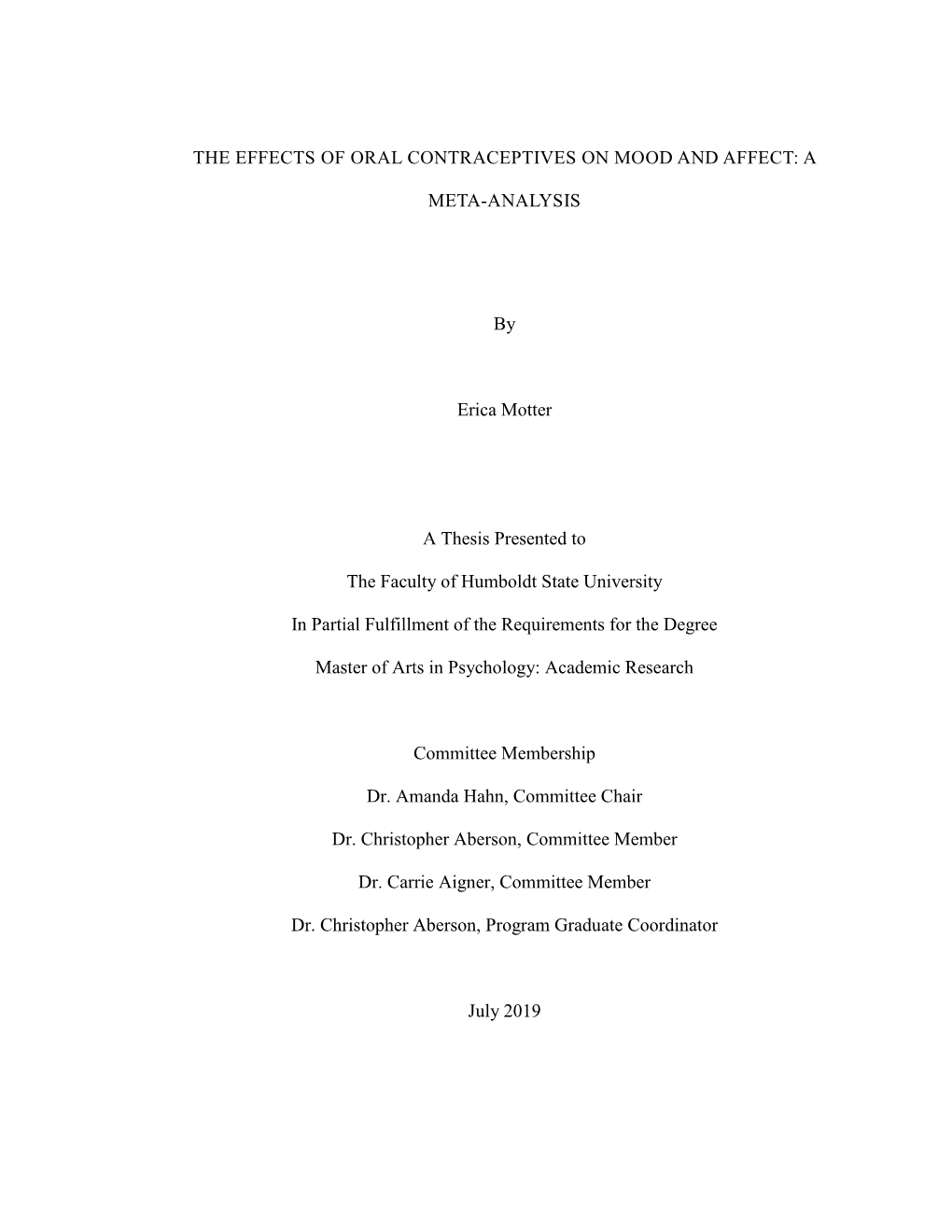 The Effects of Oral Contraceptives on Mood and Affect: a Meta-Analysis