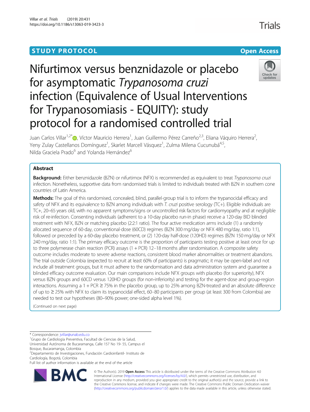 Nifurtimox Versus Benznidazole Or Placebo for Asymptomatic Trypanosoma Cruzi Infection