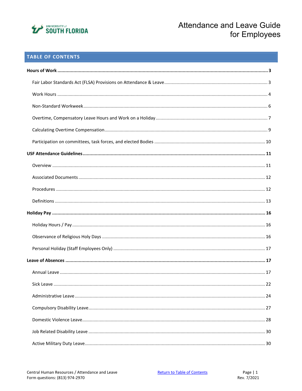 Attendance and Leave Policies and Procedures for Employees