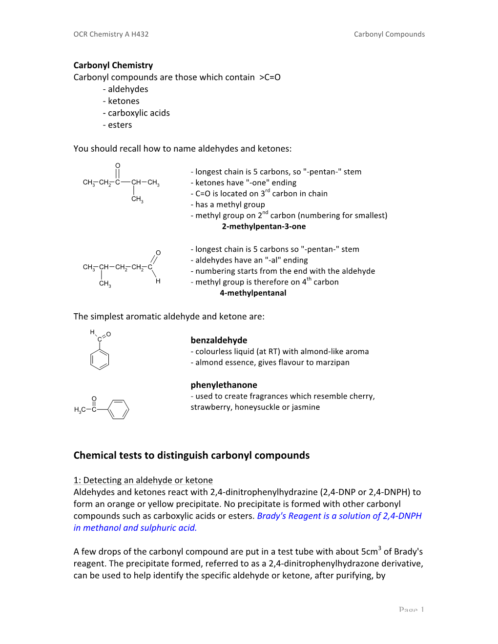 Chemical Tests to Distinguish Carbonyl Compounds