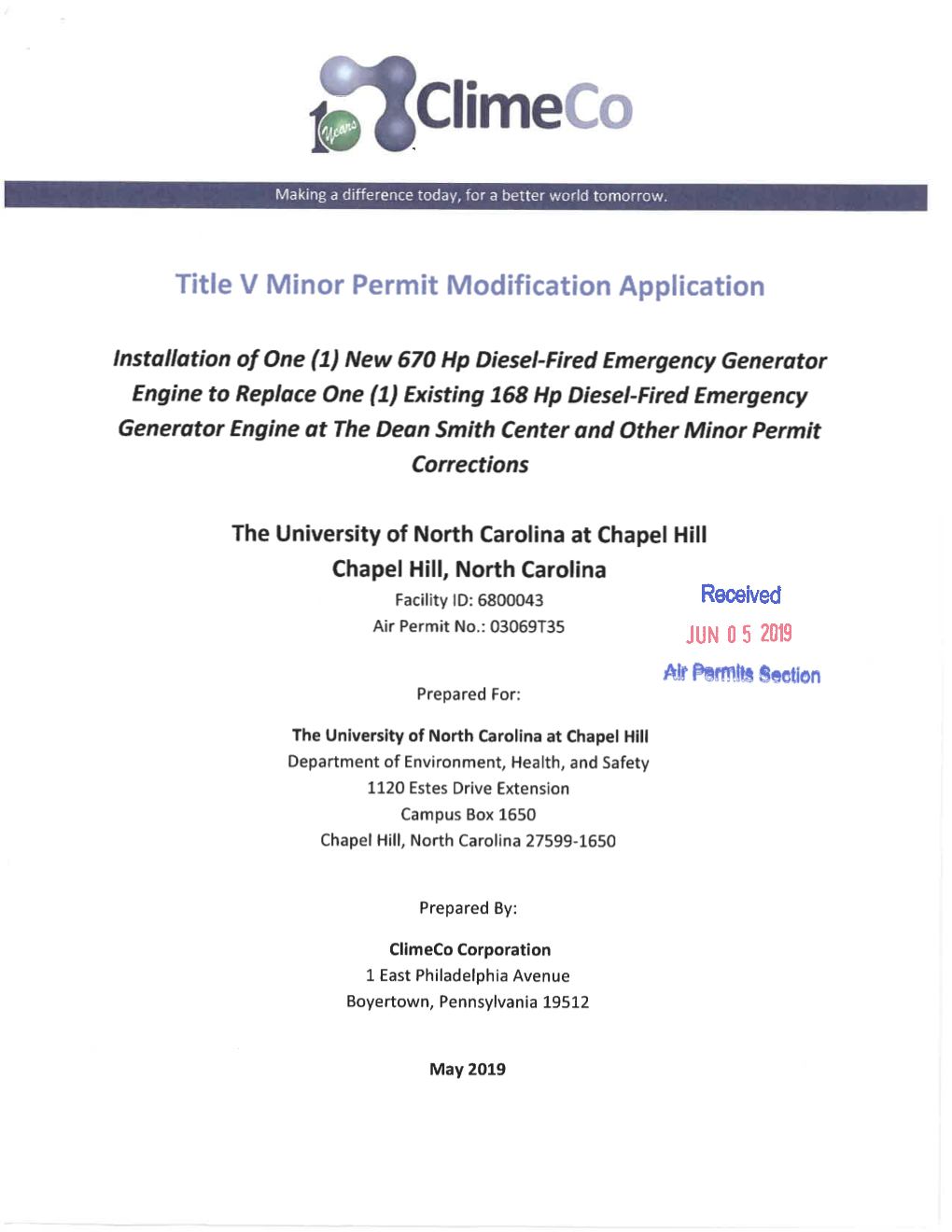 Title V Minor Permit Modification Application