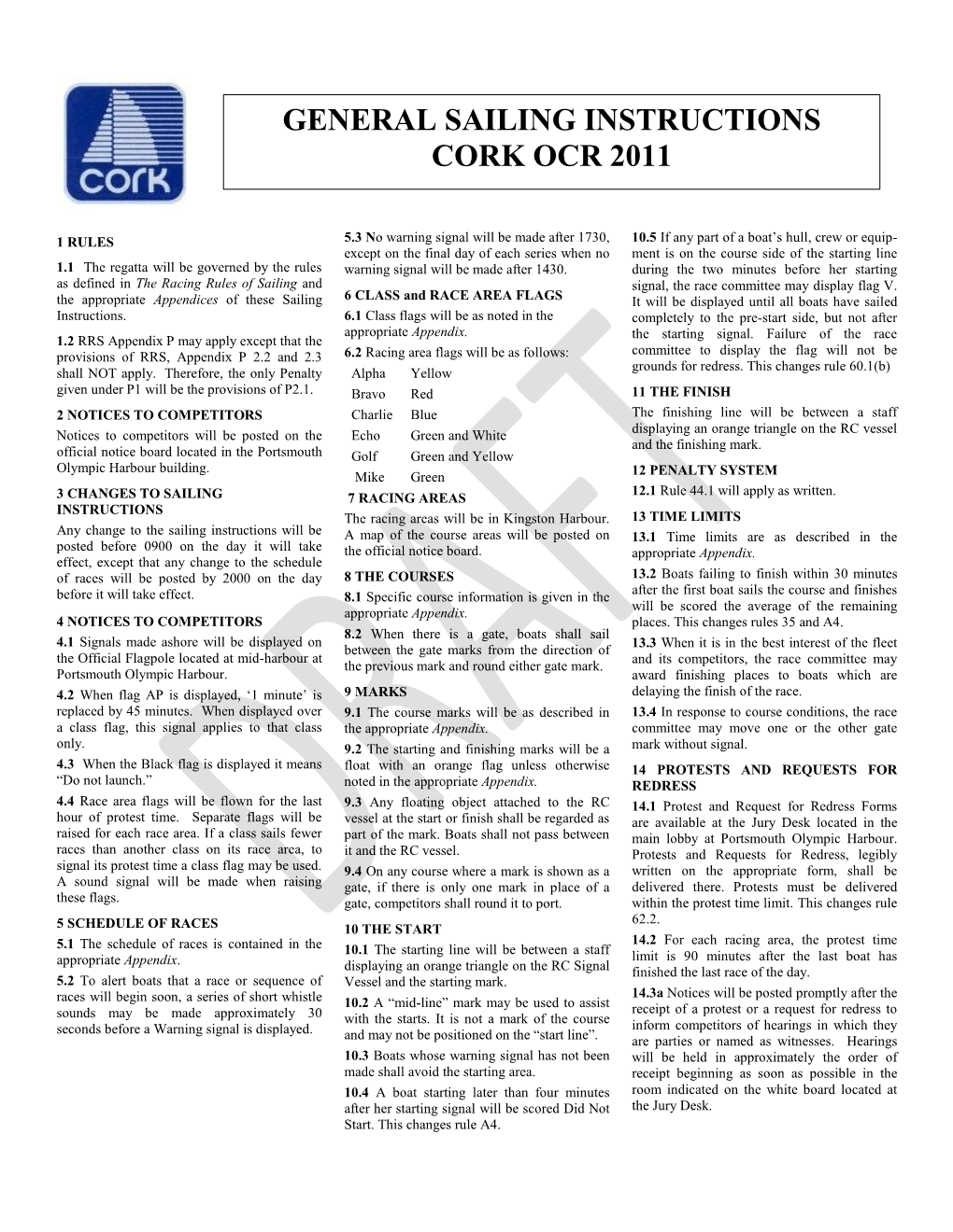 General Sailing Instructions Cork Ocr 2011