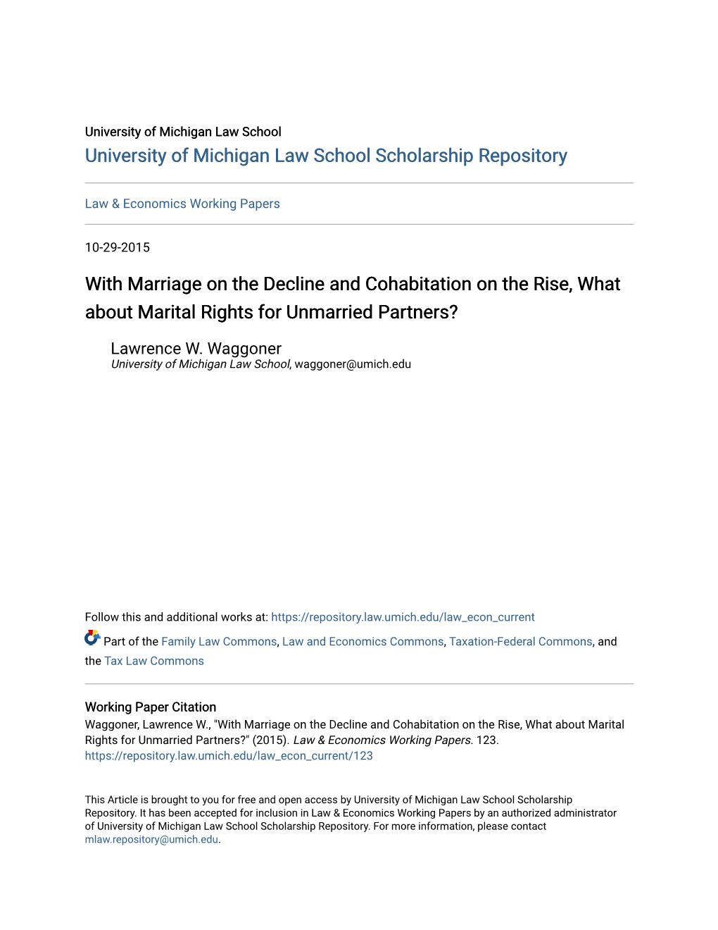 With Marriage on the Decline and Cohabitation on the Rise, What About Marital Rights for Unmarried Partners?