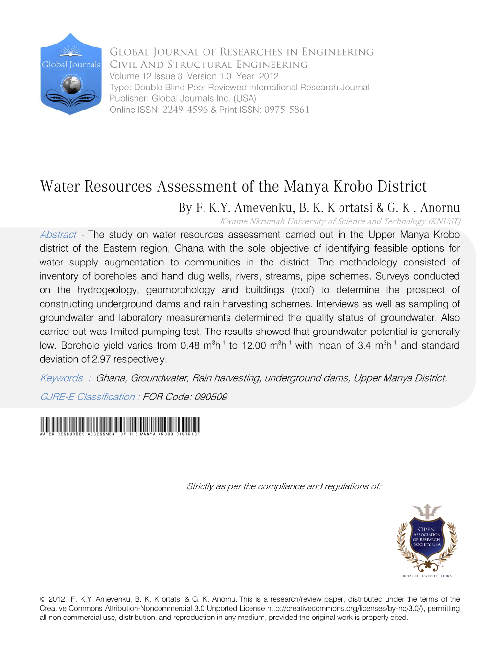 Water Resources Assessment of the Manya Krobo District by F