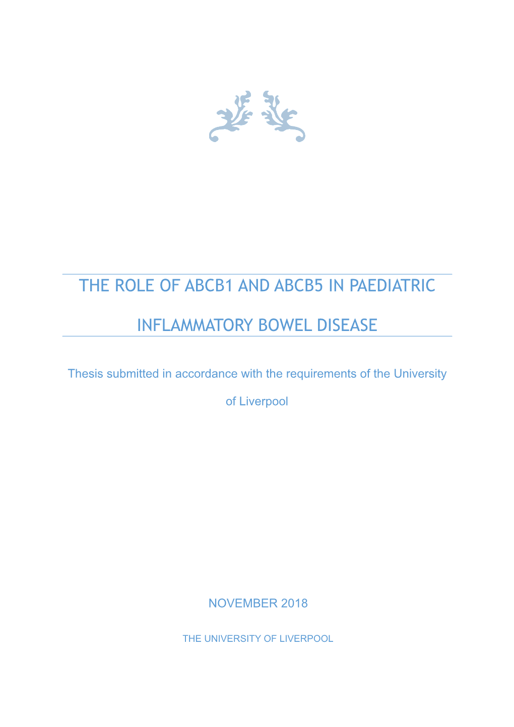 The Role of Abcb1 and Abcb5 in Paediatric Inflammatory